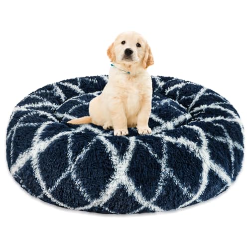 Beruhigendes Hundebett für kleine Hunde, flauschiges, weiches Katzenbett, Kunstfell, Anti-Angst-Plüsch-Donut-Kuscheltier, wärmendes, gemütliches Haustierbett für den Winter, waschbar, rundes Bett für von MARTAGE