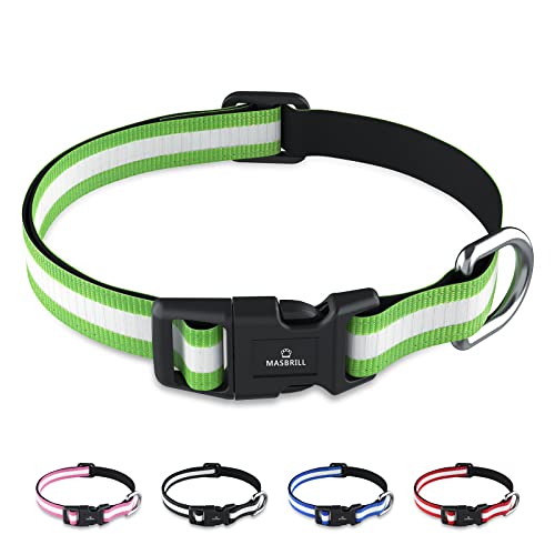 MASBRILL Hundehalsband, Reflektierend Verstellbare Hund Halsband für Kleine Mittel Große Hund, Weich Gepolstertes Neopren Nylon Hundehalsband für das Training, Grün, M(38-50cm) von MASBRILL