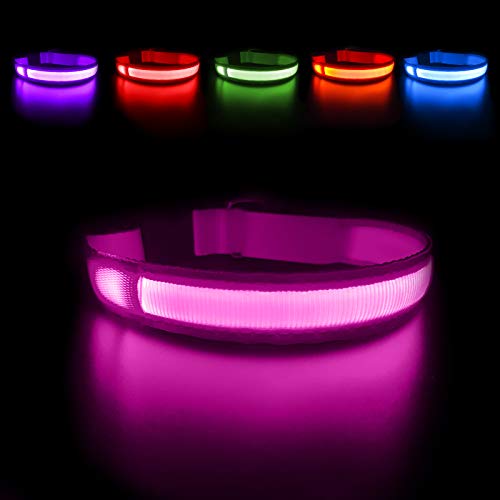 MASBRILL Hundehalsband Leuchtend Aufladbar, LED Leuchthalsband Wasserdicht für Kleine Mittlere Große Hunde Einstellbar Blinklicht Sicherheit Halsband mit 3 Beleuchtungsmodi, Rosa - M von MASBRILL