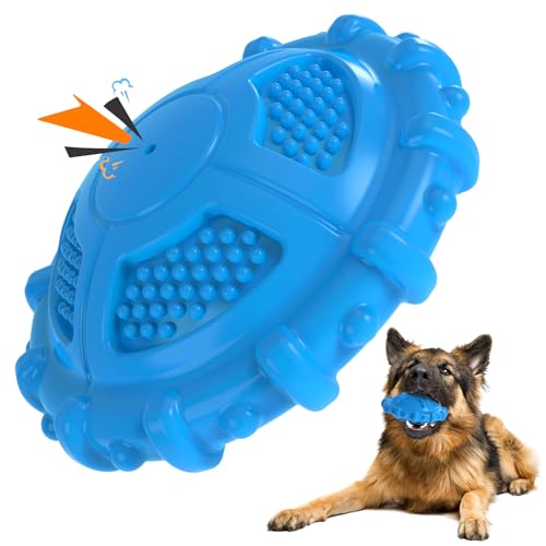 MASBRILL Hundespielzeug Unzerstörbar für Kleine Mitte Große Hunde, Quietschendes Interaktives Hunde Spielzeug Unkaputtbar Zahnpflege Kauspielzeug Robuste Naturkautschuk Dog Toy für Langeweile, Blau von MASBRILL