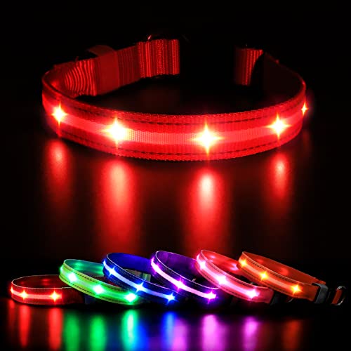 MASBRILL Leuchthalsband Hund, Hundehalsband Leuchtend Aufladbar, LED Halsband für Kleine Mittlere Große Hunde, Einstellbare Wasserdicht mit 3 Beleuchtungsmodi für Nachtspaziergänge(Rot XS) von MASBRILL