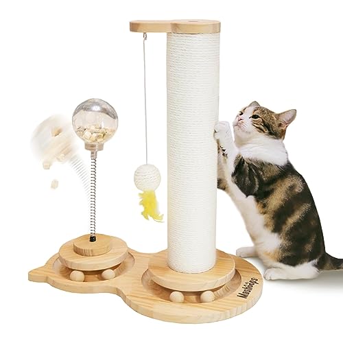 MASHOOPS Kratzbaum, 4 in 1 Kratzbäume für Indoor-Katzen mit interaktivem Katzenspielzeug, 18,1 Zoll Katzenkratzbaum Premium Sisalseil, Katzenkratzer mit Katzen-Leckerli-Spender, Holz von MASHOOPS