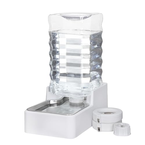 MASOCAT Automatischer Wasserspender für Hunde und Katzen, 9 l, mit Edelstahlnapf, 100 % BPA-frei, Schwerkraft-Bewässerung, geeignet für mittelgroße und große Katzen und Hunde (Weiß, 9 l +) von MASOCAT