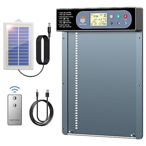 MASTERFUN Aluminum Automatische Hühnerklappe Solar, Elektrische mit Großes Display, Lichtsensor, Timer, Fernbedienung, Hühnertür, Intelligenter Einklemmschutz von MASTERFUN