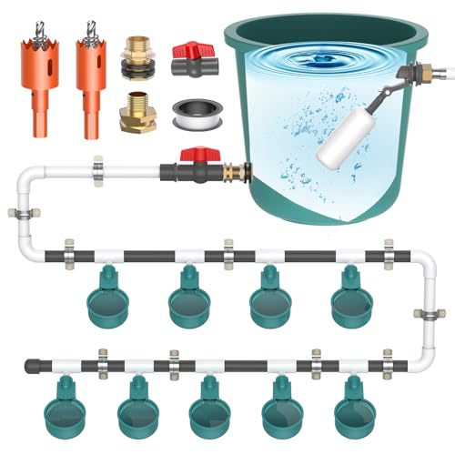 MASTERFUN Hühnertränke Tränke Hühner Set, DIY Automatische Geflügeltränke für Geflügel Mit mit 8 Trinkbecher, 8 Spezielle T-Stücke, Kugelhahn, Adapter aus Reinem Kupfer von MASTERFUN