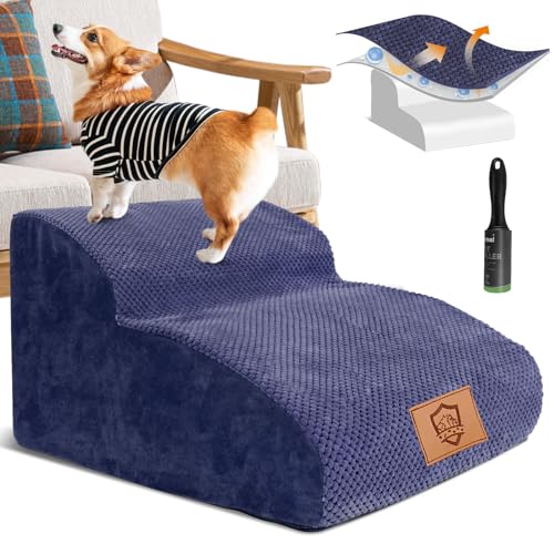 MASTERTOP Hundetreppe für Hunde und Katzen, 2-Stufen Verlängert Haustiertreppe Katzentreppe, Hochdichtem Schwamm Hunderampe für Sofa Bett, Send 1 Fusselrolle von MASTERTOP