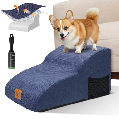 MASTERTOP Hundetreppe für Hunde und Katzen, 2-Stufen Verlängert Haustiertreppe Katzentreppe, Hochdichtem Schwamm Hunderampe für Sofa Bett, Send 1 Fusselrolle von MASTERTOP