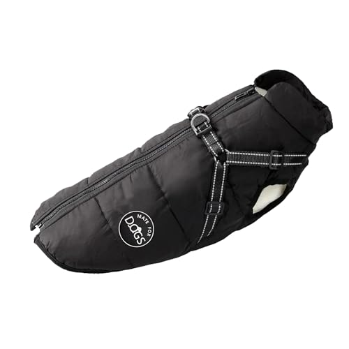 MATE FOR DOGS® Hundejacke Laika Winterweste Jacken Hundemantel Hundepullover Haustier Weste mit Brustgeschirr Gurt gefüttert (Schwarz, 3XL) von MATE FOR DOGS