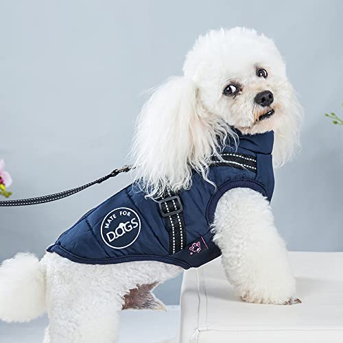 MATE FOR DOGS® Hundejacke Winterweste Jacken Hundemantel Hundepullover Haustier Weste mit Brustgeschirr Gurt gefüttert (L, blau) von MATE FOR DOGS