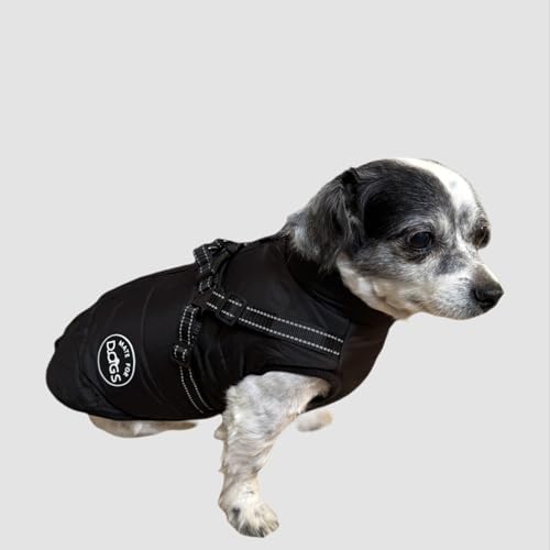 MATE FOR DOGS® Hundejacke Laika Winterweste Jacken Hundemantel Hundepullover Haustier Weste mit Brustgeschirr Gurt gefüttert (Schwarz, L) von MATE FOR DOGS