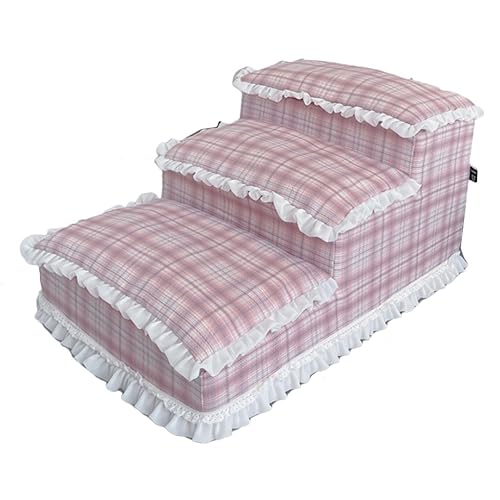 Haustiertreppe, Haustiertreppe Mit Abnehmbarem Bezug, Katzentreppe, Hundetreppe for Das Bett, Haustiertreppe for Kleine Hunde (Color : Rosa, S : 63 * 40 * 45cm) von MAVIFE