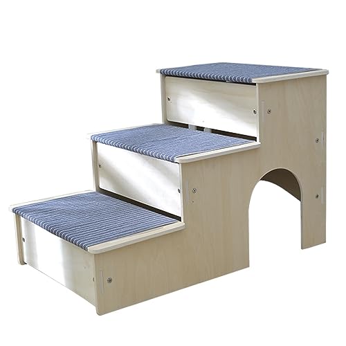 Haustiertreppe Haustiertreppe Katzentreppe Holz Hundetreppe for Couch Haustiertreppe for Hohe Betten Haustiertreppe for Kleine Hunde (Color : Blau, S : 76 * 48 * 50cm) von MAVIFE