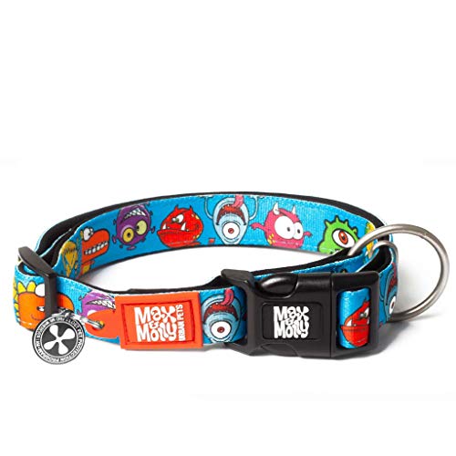 Max & Molly Gotcha! Hundehalsband Halsband Hund mit Smart ID, gepolstertes Neopren Halsband mit Design für mittelgroße Hunde, wasserdicht, bequem, verstellbar, Little Monsters, M von Max & Molly Urban Pets