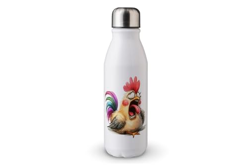 MAXIKIWI - Einwandige Wasserflasche mit Schraubverschluss, nicht isoliert, leichtes Aluminium, BPA-frei, auslaufsicher, Aquarell-Huhn-Motiv, 3–500 ml von MAXIKIWI