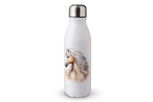 MAXIKIWI - Einwandige Wasserflasche mit Schraubverschluss, nicht isoliert, leichtes Aluminium, BPA-frei, auslaufsicher, Aquarell-Pferde-Thema, 3–500 ml von MAXIKIWI