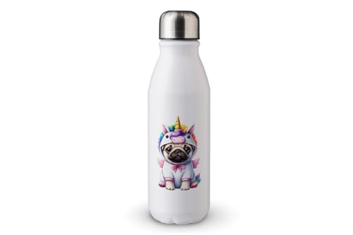 MAXIKIWI - Einwandige Wasserflasche mit Schraubverschluss, nicht isoliert, leichtes Aluminium, BPA-frei, auslaufsicher, Einhorn-Kostüm für Hunde, 500 ml von MAXIKIWI