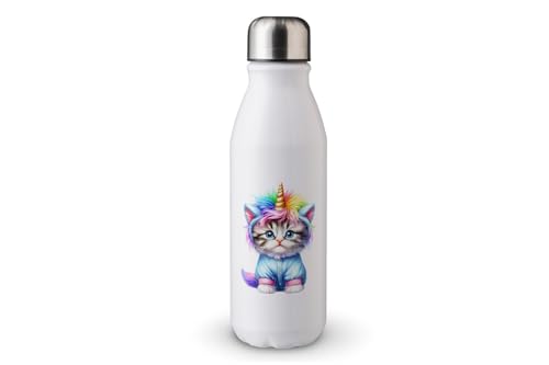 MAXIKIWI - Einwandige Wasserflasche mit Schraubverschluss, nicht isoliert, leichtes Aluminium, BPA-frei, auslaufsicher, Einhorn-Kostüm für Katzen, 500 ml von MAXIKIWI