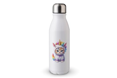 MAXIKIWI - Einwandige Wasserflasche mit Schraubverschluss, nicht isoliert, leichtes Aluminium, BPA-frei, auslaufsicher, Einhorn-Kostüm für Katzen, 500 ml von MAXIKIWI