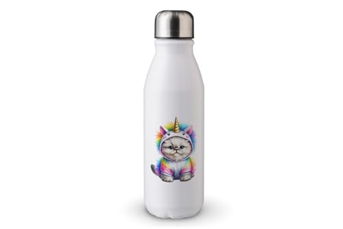 MAXIKIWI - Einwandige Wasserflasche mit Schraubverschluss, nicht isoliert, leichtes Aluminium, BPA-frei, auslaufsicher, Einhorn-Kostüm für Katzen, 500 ml von MAXIKIWI