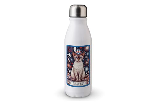 MAXIKIWI - Einwandige Wasserflasche mit Schraubverschluss, nicht isoliert, leichtes Aluminium, BPA-frei, auslaufsicher, Happy 4th Of Juli Cat - 500 ml von MAXIKIWI