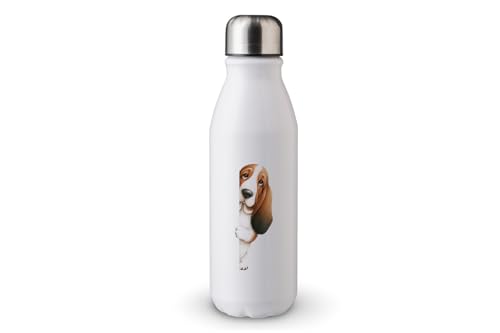 MAXIKIWI - Einwandige Wasserflasche mit Schraubverschluss, nicht isoliert, leichtes Aluminium, BPA-frei, auslaufsicher, Hund schaut um die Ecke – 500 ml von MAXIKIWI