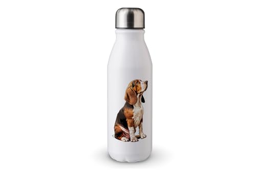 MAXIKIWI - Einwandige Wasserflasche mit Schraubverschluss, nicht isoliert, leichtes Aluminium, BPA-frei, auslaufsicher, Hunde, die oben sitzen, 500 ml von MAXIKIWI