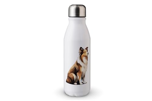 MAXIKIWI - Einwandige Wasserflasche mit Schraubverschluss, nicht isoliert, leichtes Aluminium, BPA-frei, auslaufsicher, Hunde, die oben sitzen, 500 ml von MAXIKIWI