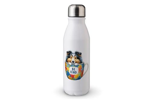 MAXIKIWI - Einwandige Wasserflasche mit Schraubverschluss, nicht isoliert, leichtes Aluminium, BPA-frei, auslaufsicher, Hunde-Bewusstsein für Autismus, 500 ml von MAXIKIWI