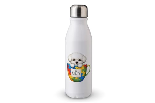 MAXIKIWI - Einwandige Wasserflasche mit Schraubverschluss, nicht isoliert, leichtes Aluminium, BPA-frei, auslaufsicher, Hunde-Bewusstsein für Autismus, 500 ml von MAXIKIWI