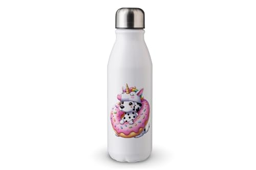 MAXIKIWI - Einwandige Wasserflasche mit Schraubverschluss, nicht isoliert, leichtes Aluminium, BPA-frei, auslaufsicher, Hunde-Einhorn und Donut, 500 ml von MAXIKIWI