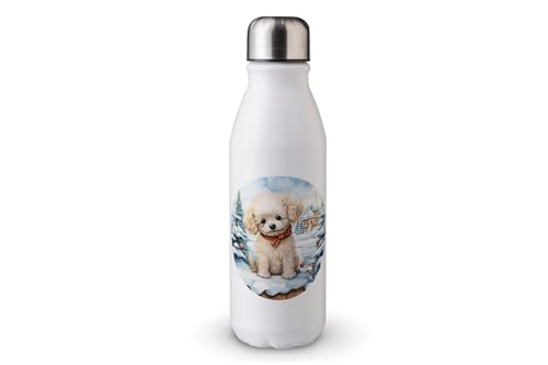 MAXIKIWI - Einwandige Wasserflasche mit Schraubverschluss, nicht isoliert, leichtes Aluminium, BPA-frei, auslaufsicher, Hunde-Weihnachtsschmuck, Subllimations-Grafik, 500 ml von MAXIKIWI