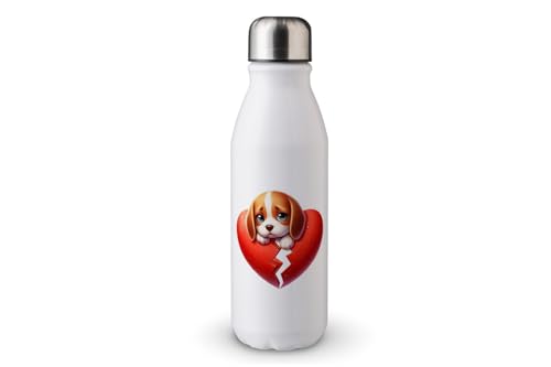 MAXIKIWI - Einwandige Wasserflasche mit Schraubverschluss, nicht isoliert, leichtes Aluminium, BPA-frei, auslaufsicher, Hunde gebrochenes Herz - 500 ml von MAXIKIWI