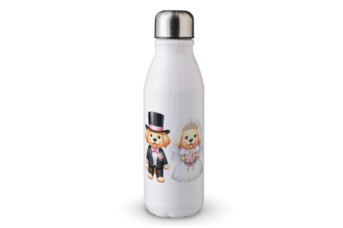 MAXIKIWI - Einwandige Wasserflasche mit Schraubverschluss, nicht isoliert, leichtes Aluminium, BPA-frei, auslaufsicher, Hundebräutigam, 500 ml von MAXIKIWI