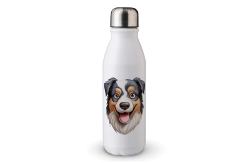 MAXIKIWI - Einwandige Wasserflasche mit Schraubverschluss, nicht isoliert, leichtes Aluminium, BPA-frei, auslaufsicher, Hundegesichts-Emoji, 500 ml von MAXIKIWI