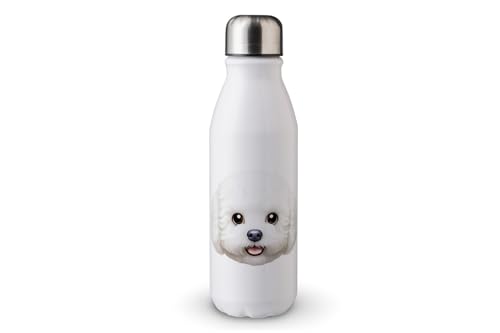 MAXIKIWI - Einwandige Wasserflasche mit Schraubverschluss, nicht isoliert, leichtes Aluminium, BPA-frei, auslaufsicher, Hundegesichts-Emoji, 500 ml von MAXIKIWI