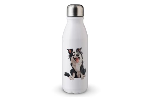 MAXIKIWI - Einwandige Wasserflasche mit Schraubverschluss, nicht isoliert, leichtes Aluminium, BPA-frei, auslaufsicher, Hundekarikaturgrafiken, 500 ml von MAXIKIWI