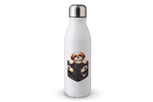 MAXIKIWI - Einwandige Wasserflasche mit Schraubverschluss, nicht isoliert, leichtes Aluminium, BPA-frei, auslaufsicher, Hundepfoten-Shirt, 500 ml von MAXIKIWI