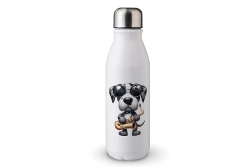 MAXIKIWI - Einwandige Wasserflasche mit Schraubverschluss, nicht isoliert, leichtes Aluminium, BPA-frei, auslaufsicher, Hundesaxophon Guy - 500 ml von MAXIKIWI