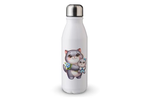 MAXIKIWI - Einwandige Wasserflasche mit Schraubverschluss, nicht isoliert, leichtes Aluminium, BPA-frei, auslaufsicher, Katze, Mutter, Baby, 500 ml von MAXIKIWI