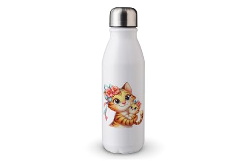 MAXIKIWI - Einwandige Wasserflasche mit Schraubverschluss, nicht isoliert, leichtes Aluminium, BPA-frei, auslaufsicher, Katze, Mutter, Baby, 500 ml von MAXIKIWI