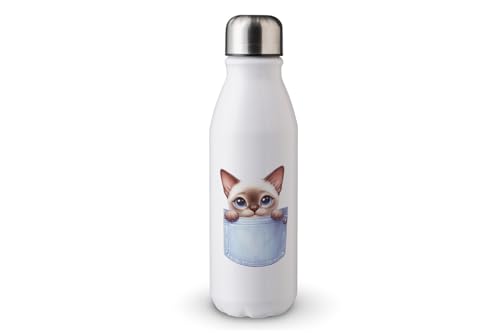 MAXIKIWI - Einwandige Wasserflasche mit Schraubverschluss, nicht isoliert, leichtes Aluminium, BPA-frei, auslaufsicher, Katze in Taschen, 500 ml von MAXIKIWI