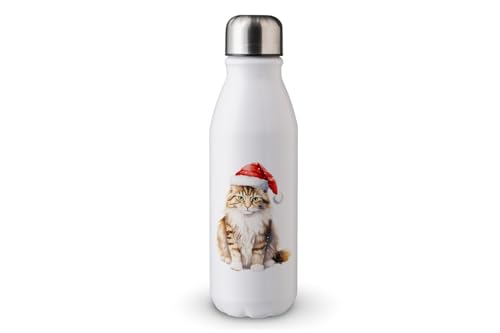 MAXIKIWI - Einwandige Wasserflasche mit Schraubverschluss, nicht isoliert, leichtes Aluminium, BPA-frei, auslaufsicher, Katzen-Weihnachtskollektion, 500 ml von MAXIKIWI