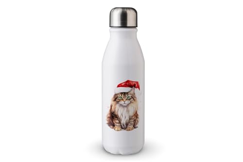 MAXIKIWI - Einwandige Wasserflasche mit Schraubverschluss, nicht isoliert, leichtes Aluminium, BPA-frei, auslaufsicher, Katzen-Weihnachtskollektion, 500 ml von MAXIKIWI