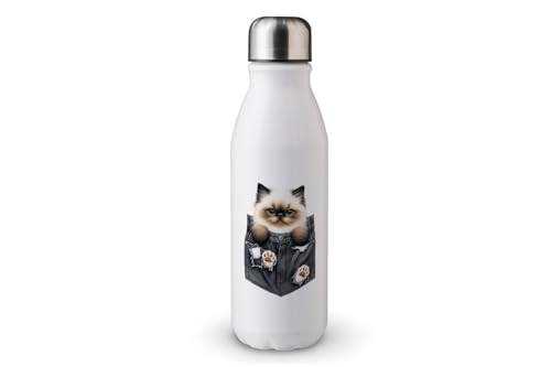 MAXIKIWI - Einwandige Wasserflasche mit Schraubverschluss, nicht isoliert, leichtes Aluminium, BPA-frei, auslaufsicher, Katzenpfoten-Shirt, 500 ml von MAXIKIWI