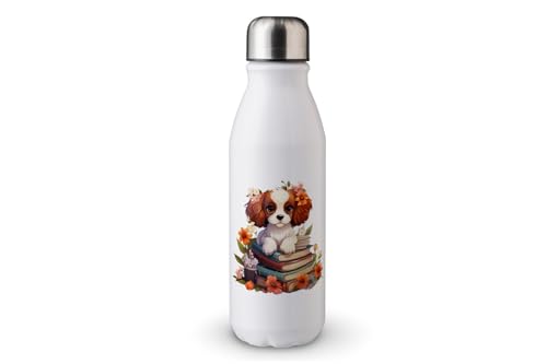 MAXIKIWI - Einwandige Wasserflasche mit Schraubverschluss, nicht isoliert, leichtes Aluminium, BPA-frei, auslaufsicher, Kawaii Dogs Book Hoarder - 500 ml von MAXIKIWI