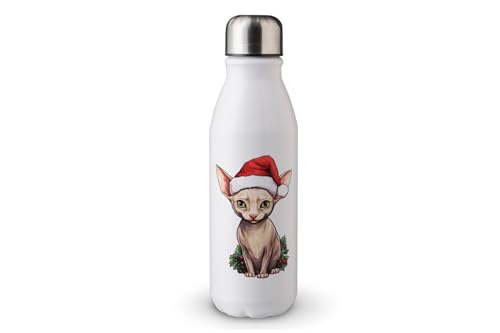 MAXIKIWI - Einwandige Wasserflasche mit Schraubverschluss, nicht isoliert, leichtes Aluminium, BPA-frei, auslaufsicher, Kawaii-Weihnachtskatzen-Aufkleber, 500 ml von MAXIKIWI