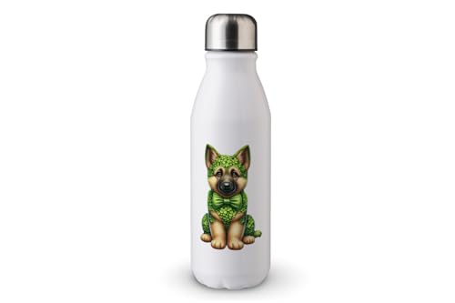 MAXIKIWI - Einwandige Wasserflasche mit Schraubverschluss, nicht isoliert, leichtes Aluminium, BPA-frei, auslaufsicher, Kleeblatt-Hundepatricks Day, 500 ml von MAXIKIWI