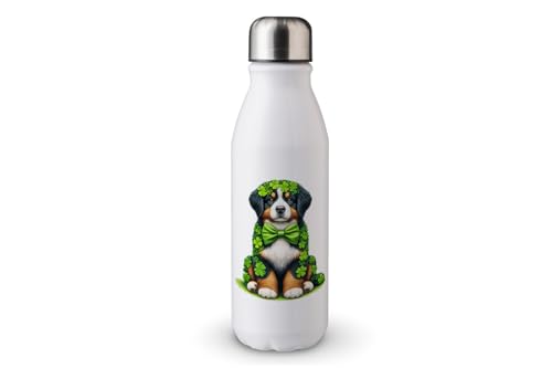 MAXIKIWI - Einwandige Wasserflasche mit Schraubverschluss, nicht isoliert, leichtes Aluminium, BPA-frei, auslaufsicher, Kleeblatt-Hundepatricks Day, 500 ml von MAXIKIWI