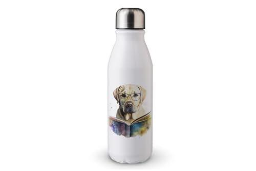 MAXIKIWI - Einwandige Wasserflasche mit Schraubverschluss, nicht isoliert, leichtes Aluminium, BPA-frei, auslaufsicher, Labrador Retriever Hundebuch - 500 ml von MAXIKIWI