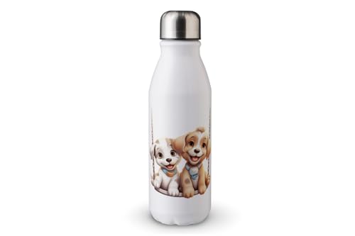 MAXIKIWI - Einwandige Wasserflasche mit Schraubverschluss, nicht isoliert, leichtes Aluminium, BPA-frei, auslaufsicher, Motiv: Paar, Hund, 500 ml von MAXIKIWI